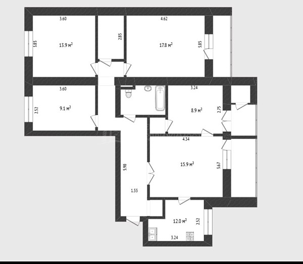 4-к квартира, 97 кв.м., улица Николая Чаплина, 123