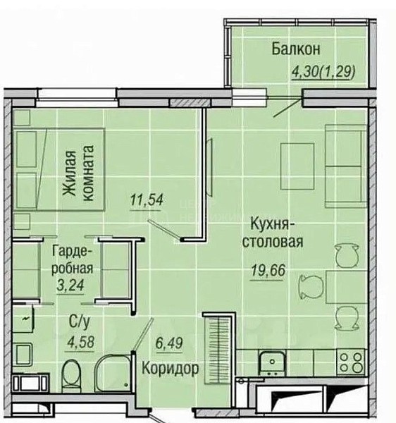 1-к квартира, 42 кв.м., Профсоюзная улица, 59
