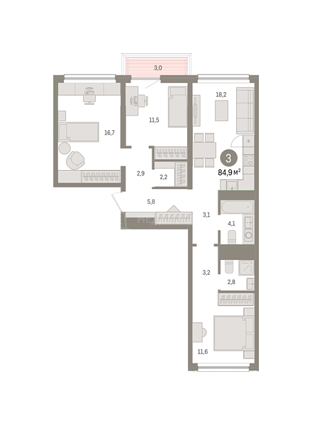 3-к квартира в новостройке, 84 кв.м., ул. Мысовская,  26, корпус 1