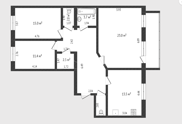 3-к квартира, 93 кв.м., Суходольская улица, 14