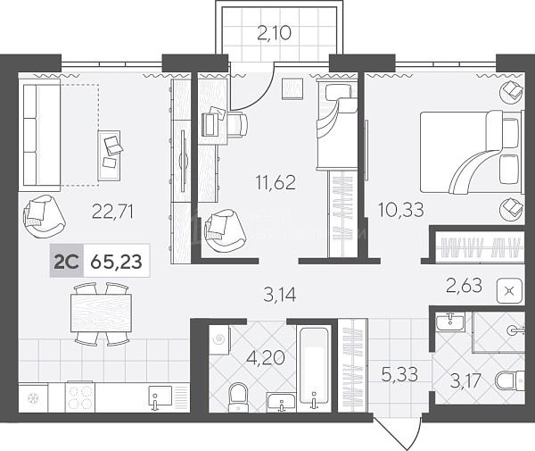 2-к квартира в новостройке, 65 кв.м., Сергея Свиридова, 11