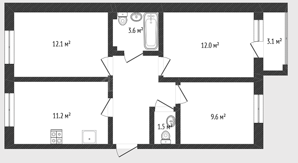 3-к квартира, 59 кв.м., улица Надира Сагдеева, 10