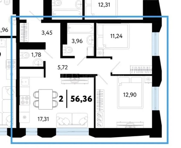 2-к квартира, 56 кв.м., улица Судостроителей, 48