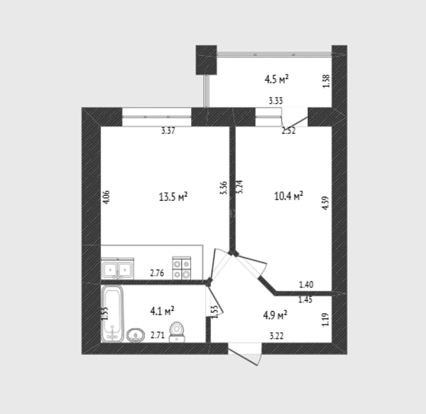1-к квартира, 32 кв.м., улица Новосёлов, 12к1