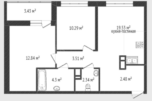 2-к квартира, 56 кв.м., улица Петра Ершова, 14