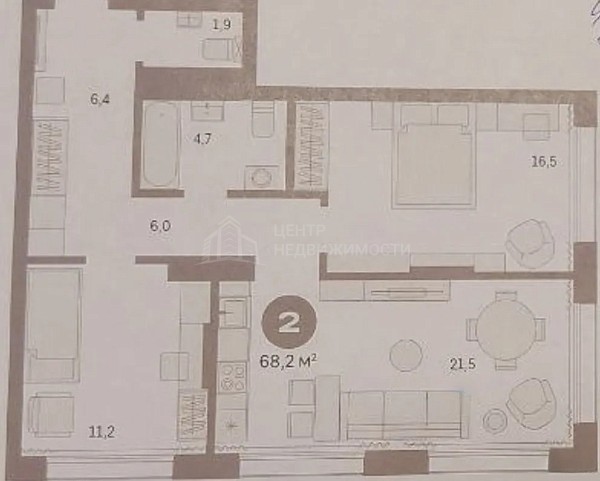 2-к квартира, 68 кв.м., Краснооктябрьская улица, 4