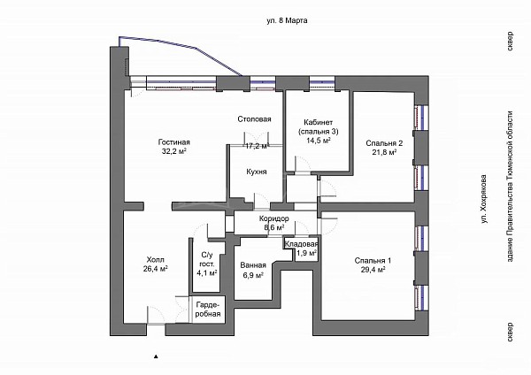 4-к квартира, 163 кв.м., улица 8 Марта, 2