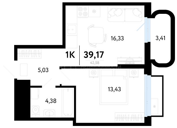 1-к квартира в новостройке, 39 кв.м., Калининский, ул Василия Малкова, 32