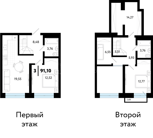 3-к квартира в новостройке, 91 кв.м., ул Бирюзова, 8
