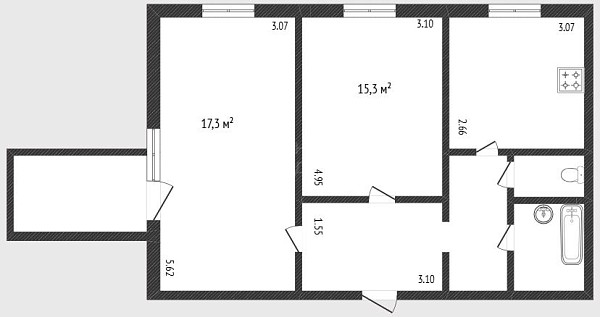 2-к квартира, 50 кв.м., улица Мельникайте, 135