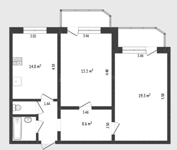 2-к квартира, 64 кв.м., улица Николая Фёдорова, 6