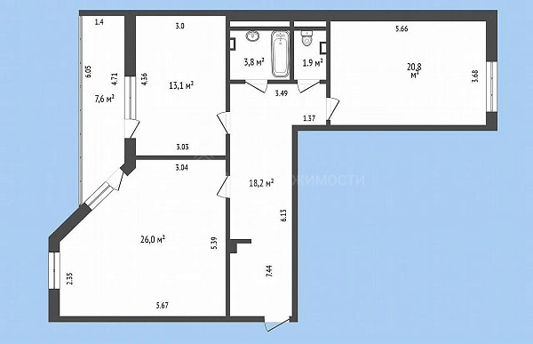 2-к квартира, 83 кв.м., улица Чернышевского, 2А