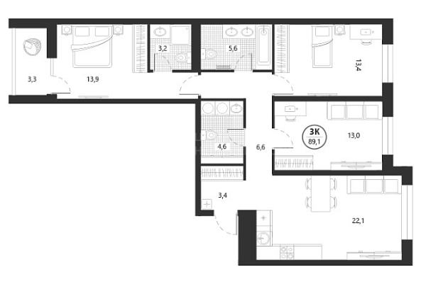 3-к квартира в новостройке, 89 кв.м., улица Евгения Войнова, 7