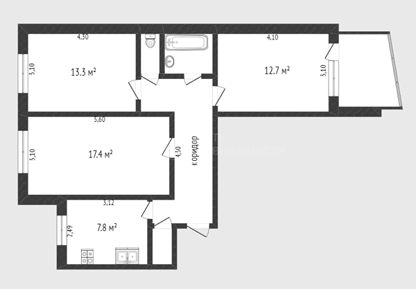 3-к квартира, 66 кв.м., улица Пермякова, 21