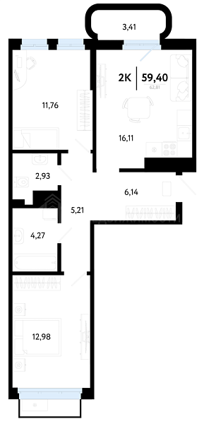 2-к квартира в новостройке, 59 кв.м., Калининский, ул Василия Малкова, 32