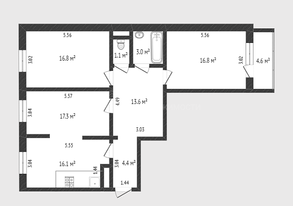 3-к квартира, 89 кв.м., микрорайон Мыс, Судоремонтная улица, 28