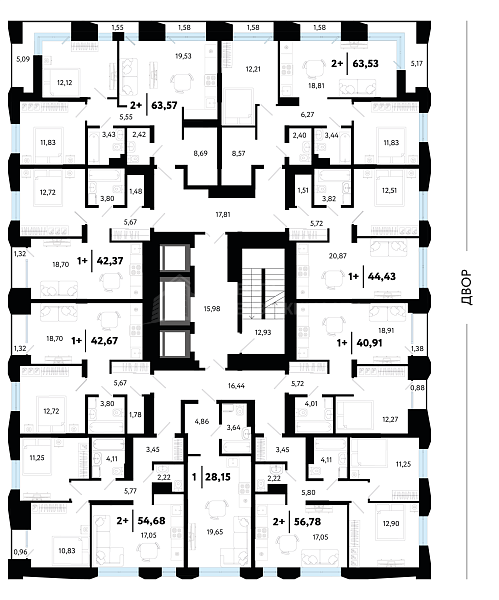 2-к квартира в новостройке, 56 кв.м.