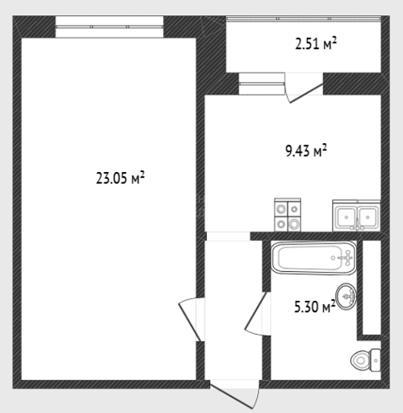 1-к квартира, 41 кв.м., улица Петра Ершова, 9