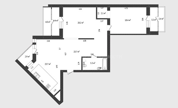 2-к квартира, 93 кв.м., улица Прокопия Артамонова, 9
