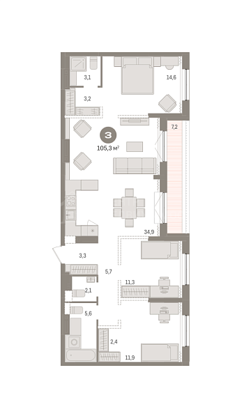 3-к квартира в новостройке, 105 кв.м., Калининский, ул. Тимирязева, д. 8 к1