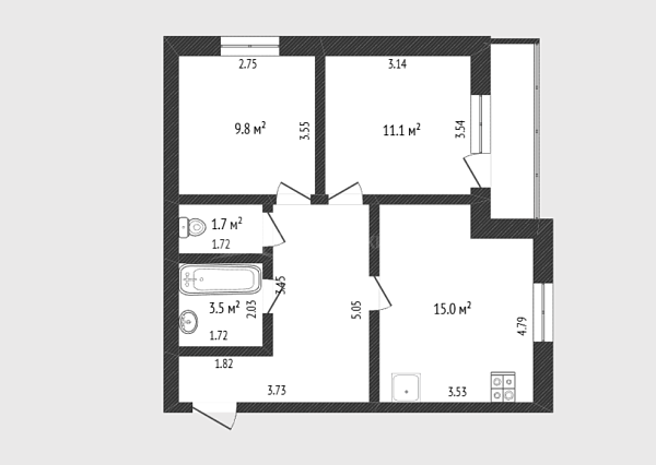 2-к квартира, 54 кв.м., микрорайон Войновка, улица Энергостроителей, 15