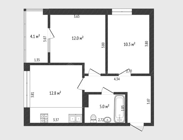 2-к квартира, 52 кв.м., улица Сергея Джанбровского, 19
