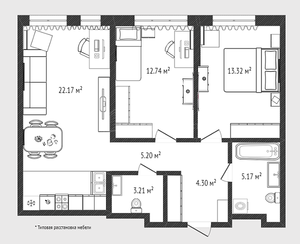 2-к квартира, 54 кв.м., Харьковская улица, 74