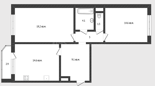 2-к квартира, 66 кв.м., улица Николая Семёнова, 29