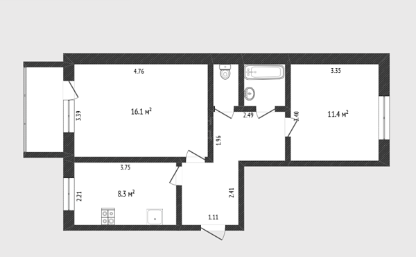 2-к квартира, 48 кв.м., микрорайон Мелиораторов, улица Мелиораторов, 8Ак1
