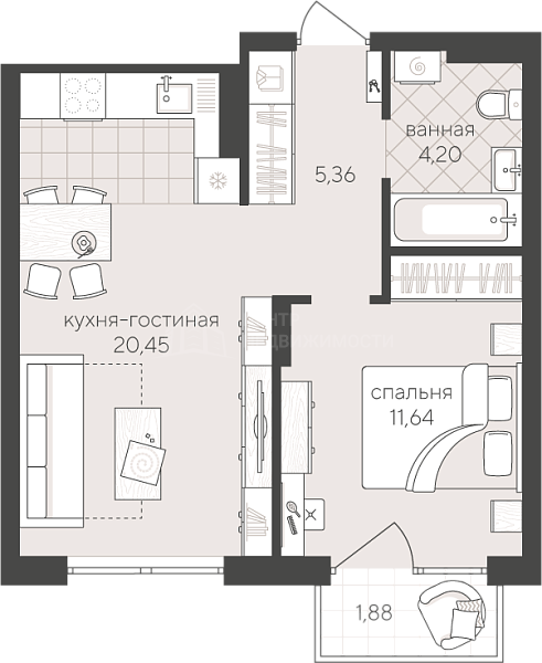 1-к квартира в новостройке, 43 кв.м., Сергея Свиридова, 15