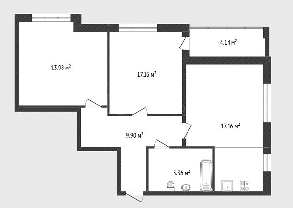 2-к квартира, 57 кв.м., улица Игоря Комиссарова, 12