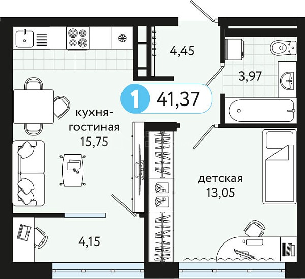 1-к квартира в новостройке, 41 кв.м., ул С. Джанбровского, 17
