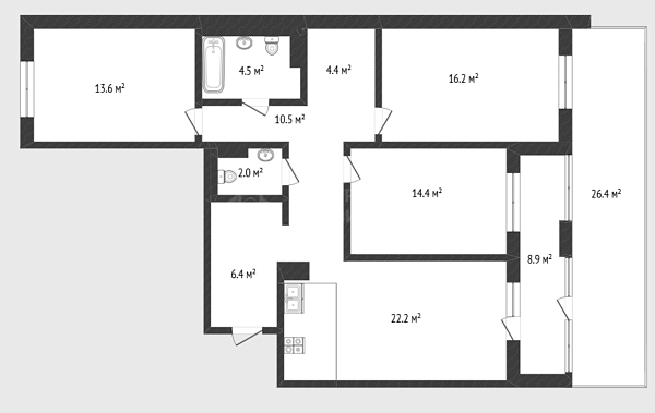 3-к квартира, 94 кв.м., Бульварная улица, 1