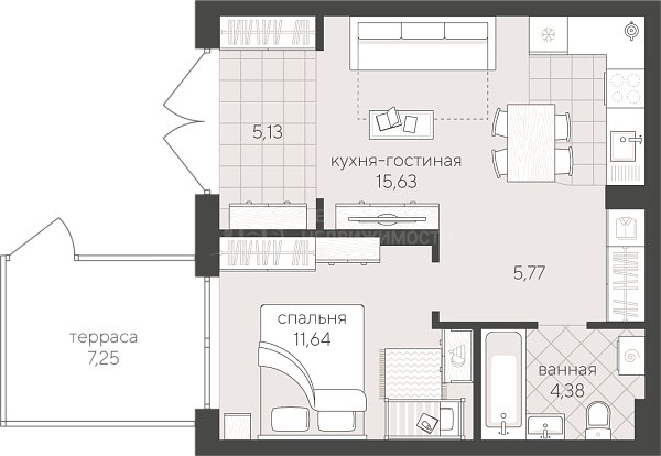 1-к квартира в новостройке, 42 кв.м., Сергея Свиридова, 15