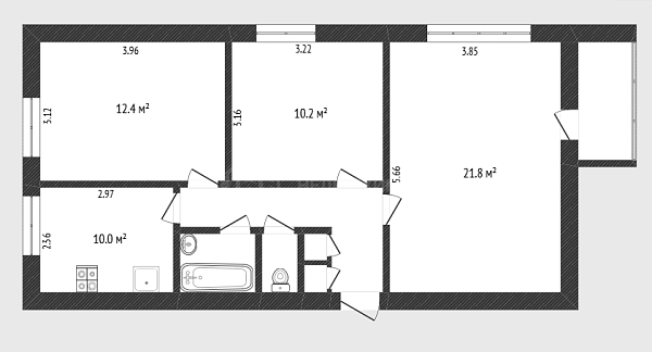 3-к квартира, 62 кв.м., Ялуторовская улица, 16