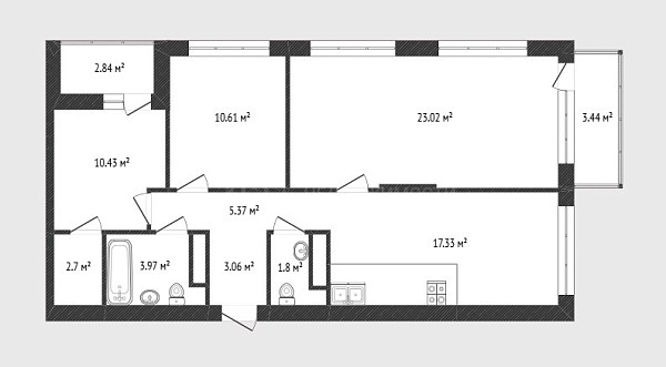 3-к квартира, 76 кв.м., улица Разведчика Кузнецова, 7