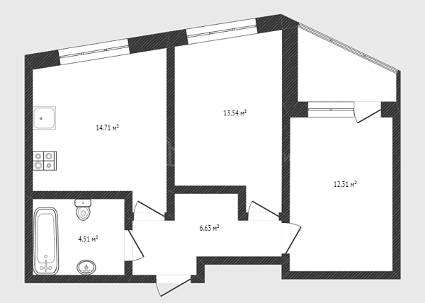 2-к квартира, 52 кв.м., улица Новосёлов, 113