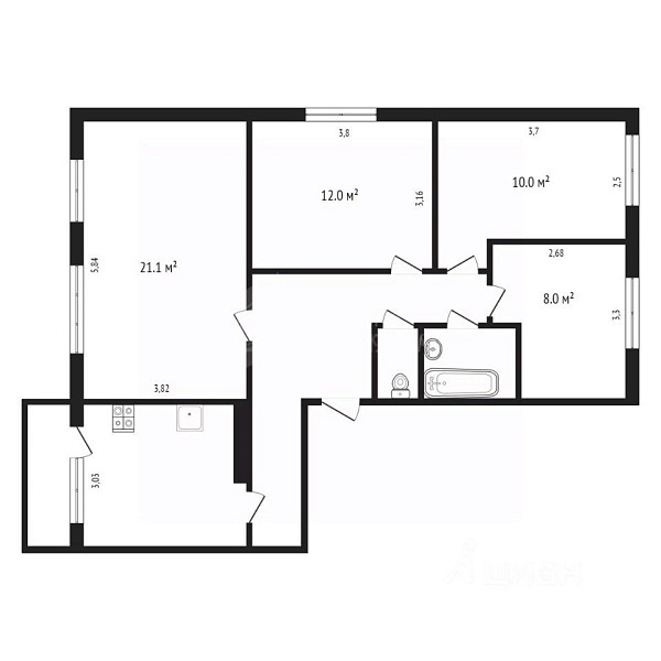 4-к квартира, 76 кв.м., Широтная улица, 69