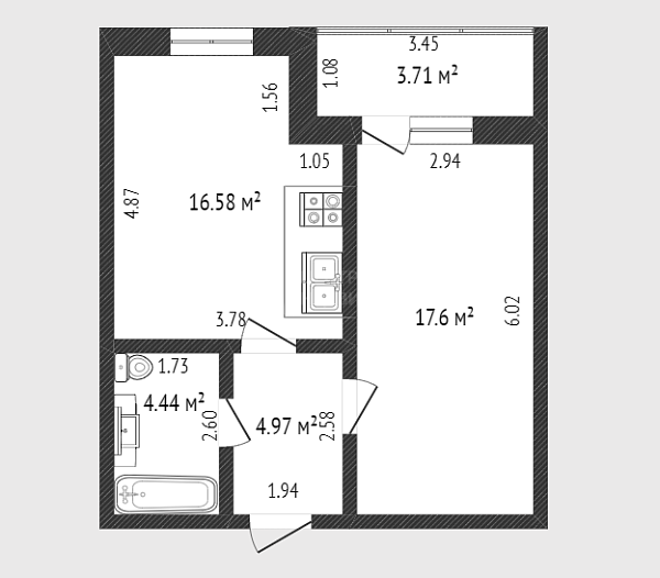 1-к квартира, 43 кв.м., улица Тимофея Кармацкого, 5