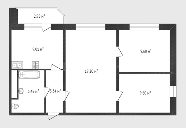 3-к квартира, 56 кв.м., улица Александра Пушкина, 3