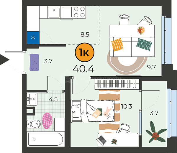 1-к квартира в новостройке, 40 кв.м., Тюмень