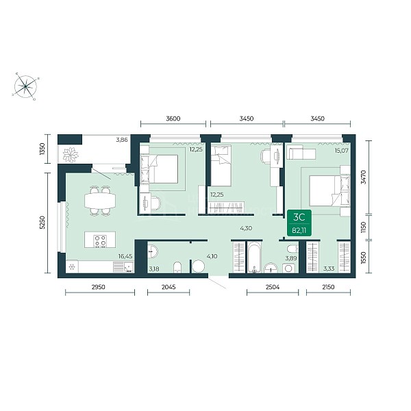 2-к квартира в новостройке, 82 кв.м.