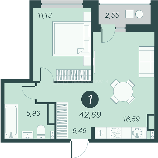 1-к квартира в новостройке, 42 кв.м., Разведчика Кузнецова, 9