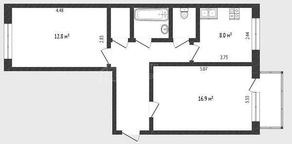 2-к квартира, 49 кв.м., улица Пермякова, 31