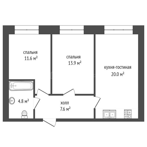 2-к квартира, 58 кв.м., Новгородская улица, 20