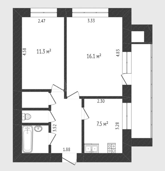 2-к квартира, 46 кв.м., улица Монтажников, 6