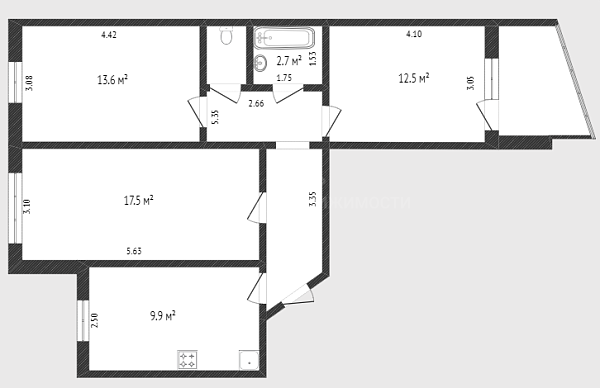 3-к квартира, 66 кв.м., улица Свердлова, 22