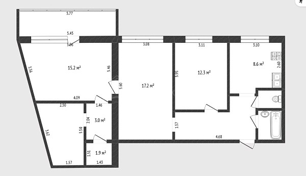 3-к квартира, 89 кв.м., улица Республики, 223