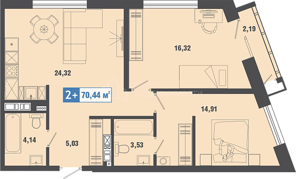 2-к квартира в новостройке, 70 кв.м., ул. Александра Федоровича, д.10