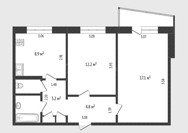 2-к квартира, 50 кв.м., улица Энергетиков, 51